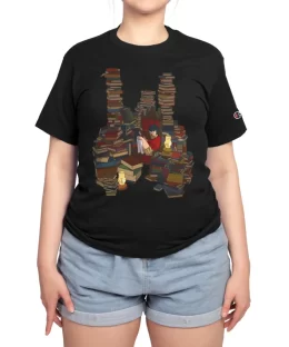 Dark Academia Red Brown Girl Library Books